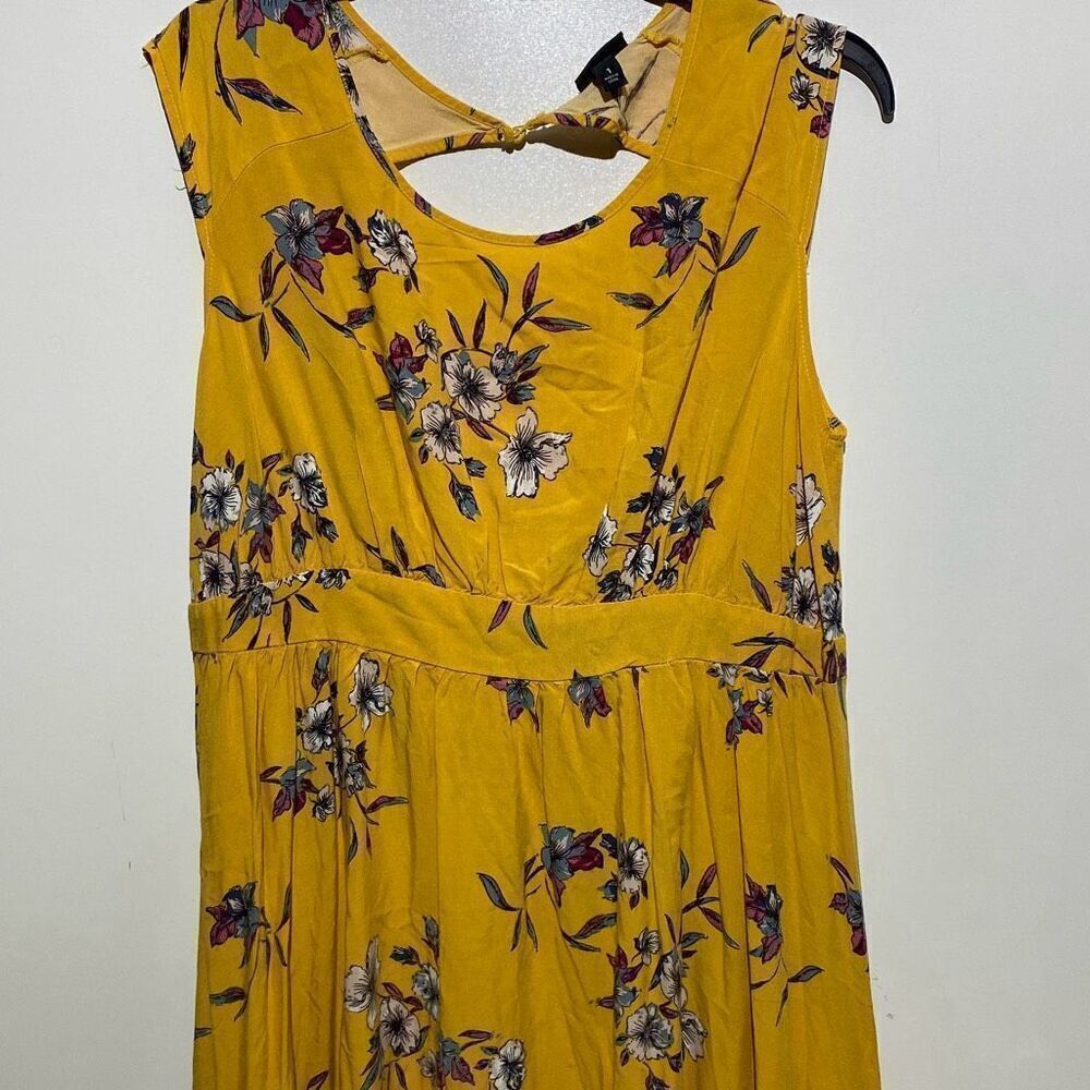 Torrid Mustard Yellow Floral Empire Waist Keyhole Back Midi Dress Plus Size 1